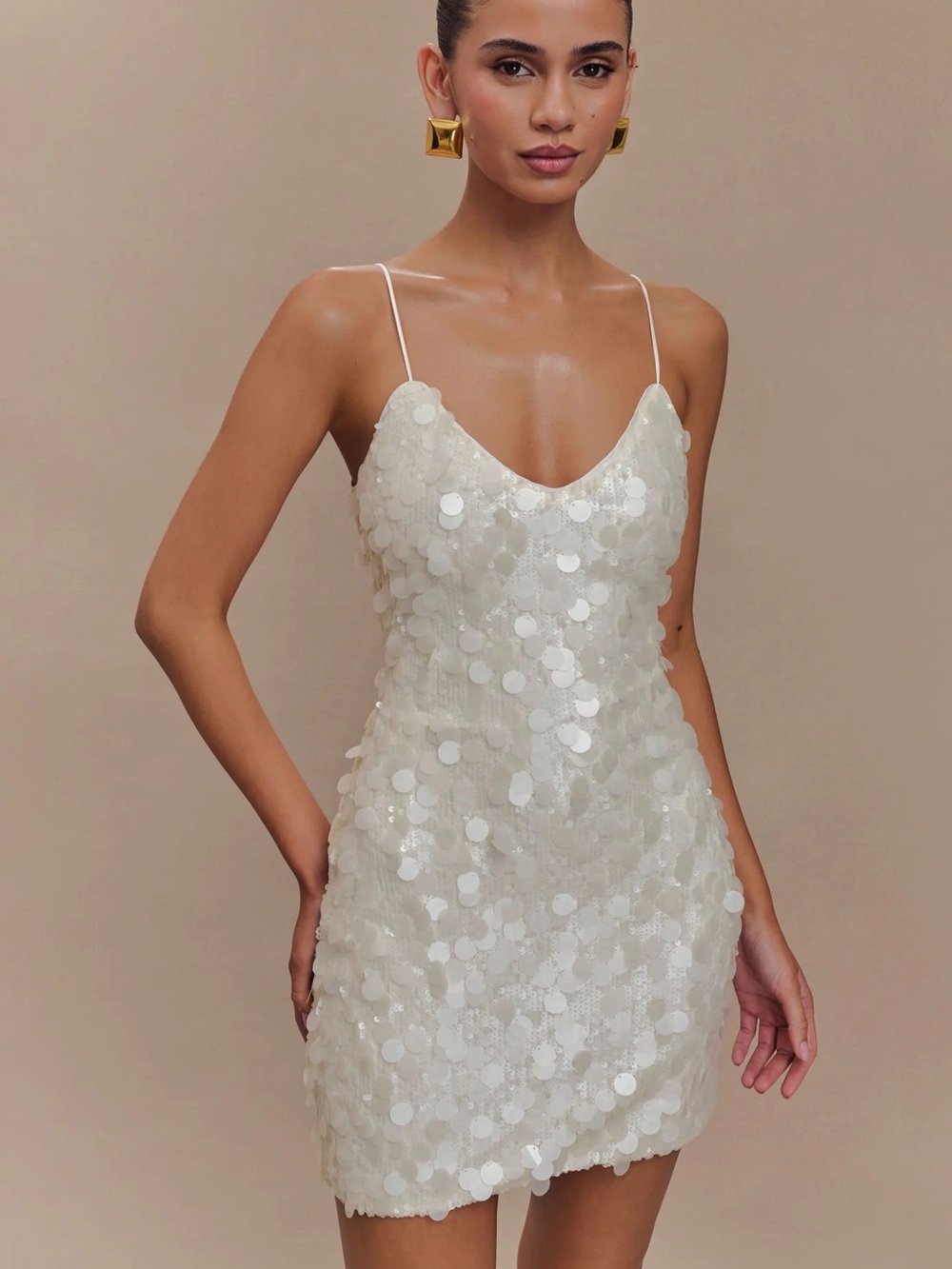 MESHKI ROMILLY SEQUIN MINI DRESS IN IVORY